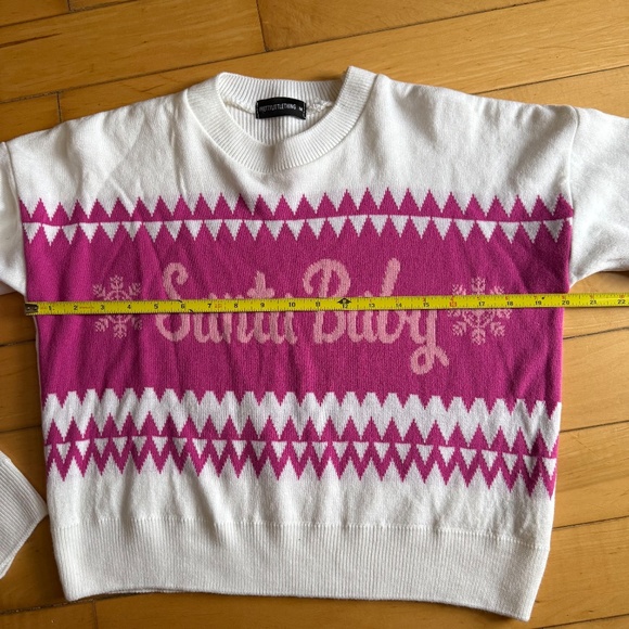 Pretty Little Thing Santa Baby Long Sleeve Crop Pink White Sweater Size M - Picture 7 of 8